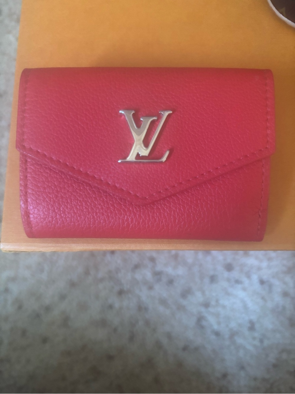 Louis Vuitton Red Leather LockMe Mini Trifold Wallet with LV Snap